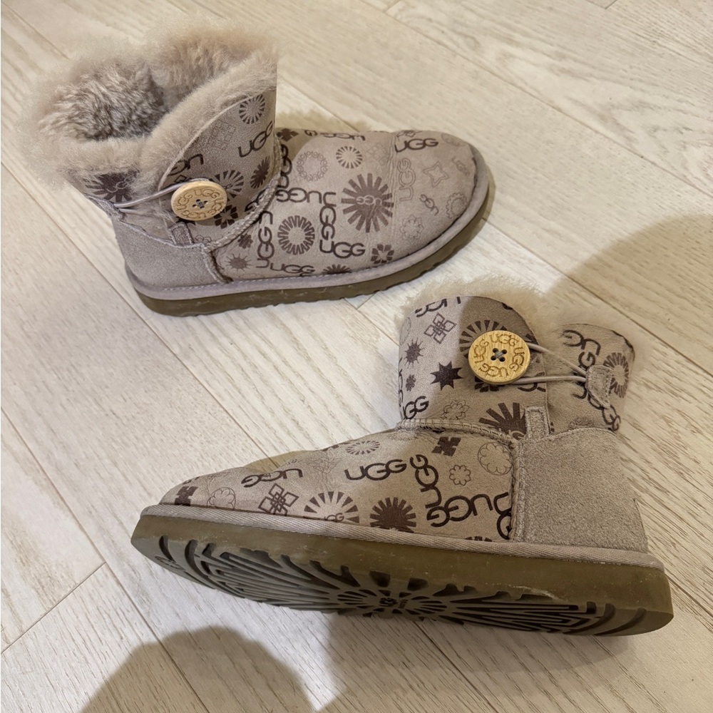 UGG Patterned Boots with Fur Trim - Picture 2 of 5